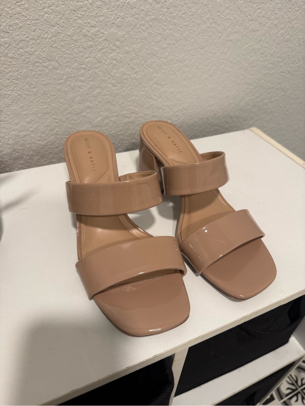 Kelly & Katie Patent Nude Double-Strap Block Heel Mule